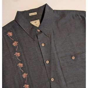 NWOT Luau Silk Blend Camp Shirt Men's L Palm Tree Embroidered Black VERY NICE!